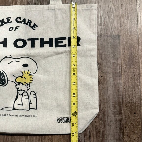 NWT Peanuts Snoopy Woodstock Cotton Foundation Book Bag Take Care Each of Other - Picture 7 of 8